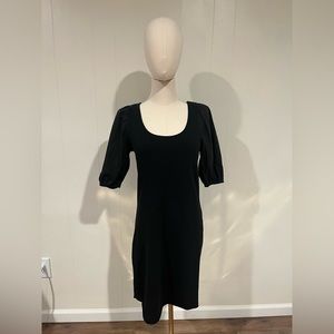 Anthropologie Sundays Ayla Dress, Black Puff Sleeve Scoop Neck Fitted Dress